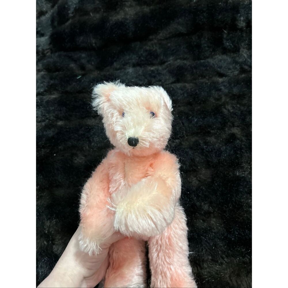 Adorable  12" Pink Mohair‎ Jointed Teddy Bear, pale blush pink plush stuffed